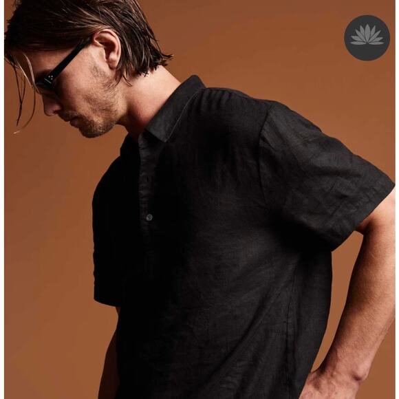 JAMES PERSE Linen Pullover Polo Shirt Mens 4 XL Black Short Sleeve Collared - Picture 1 of 14